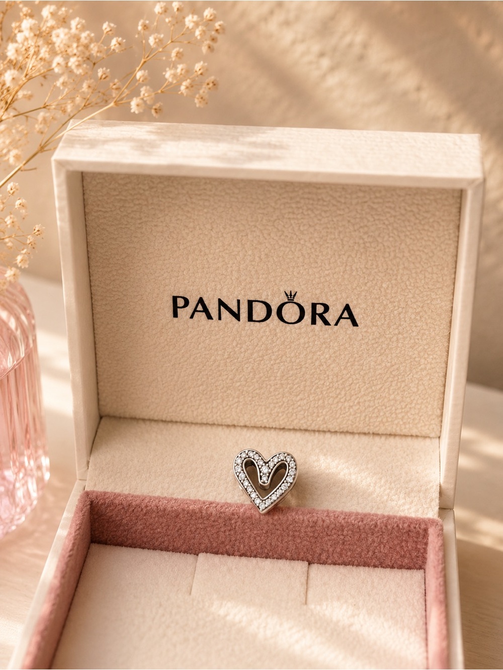 Authentic Pandora Sparkling Freehand Heart Charm